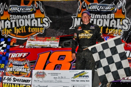 Shannon Babb visits victory lane at I-96. (randyellenphotography.com)