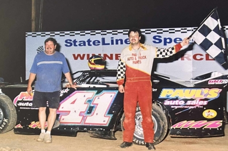 Tommy Hickman and his son Brian in victory lane. (Family collection)