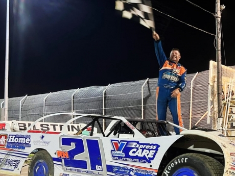Gregg Haskell in victory lane. (Attica Raceway Park)