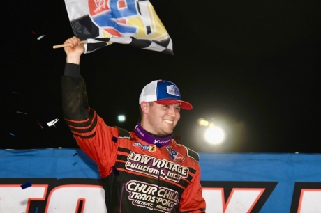 Bobby Pierce in victory lane at Sharon. (Paul Arch)