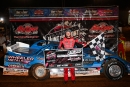 Hudson O'Neal displays his $12,000 check for winning April 11's 50-lap Hunt the Front Super Dirt Series feature at North Georgia Speedway in Chatsworth, Ga. (Kevin Ritchie)
