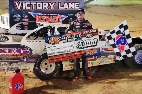 Tristan Chamberlain in victory lane. (Ultimate HofA photo)