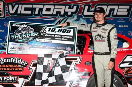 Wil Herrington in victory lane at Cochran. (Kevin Ritchie)