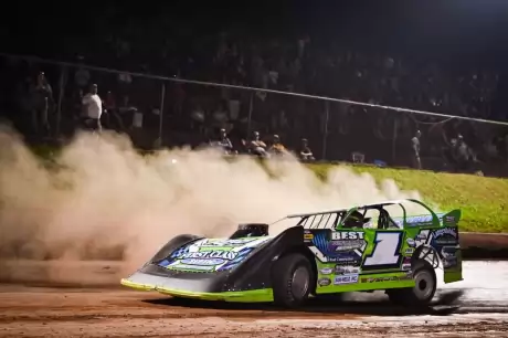 Tyler Erb's burnouts after his WVMS victory. (Emily Schwanke/woolms.com)