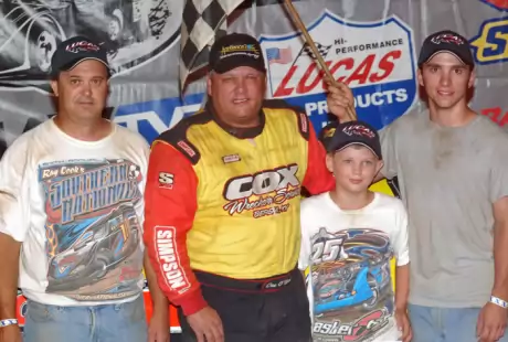 The MasterSbilt house car team in victory lane. (DirtonDirt.com)