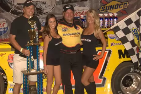 Don O'Neal enjoys victory lane at in Bardstown, Ky. (Bluegrass Speedway)