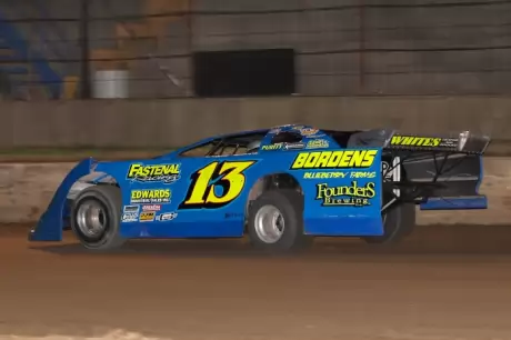 J.R. Hotovy heads to victory at Hartford's half-mile oval. (John Berglund)
