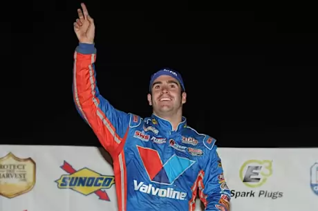 Josh Richards celebrates in victory lane. (Howie Balis)